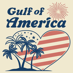 Obraz premium Title: Gulf of America Patriotic Beach Heart with Fireworks