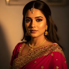Elegant Bride in Red Sari and Traditional Jewelry