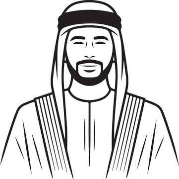 Arab man in traditional clothing line art illustration