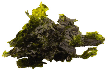 Shredded seaweed pile on white background