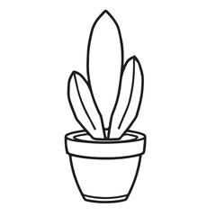 A simple black outline vector illustration of a potted houseplant with three distinct, elongated leaves, centered on a white background.