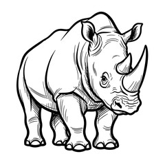 Rhinoceros standing with a focused expression in detailed sketch style on transparent background