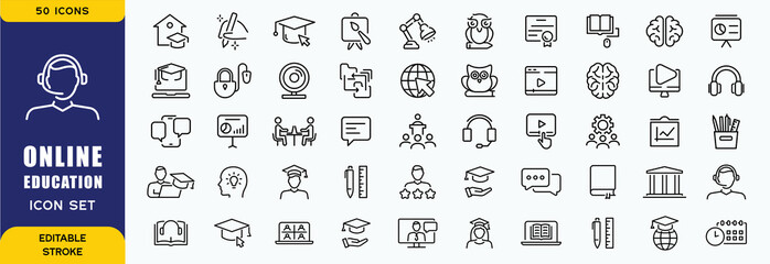 Online education line icons collection. Big UI icon set in a flat design. Thin outline icons pack. Vector illustration EPS10