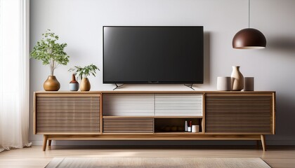 tv cabinet and storage space in a living room with a white wall