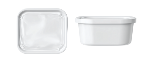 White plastic food container mockup isolated on transparent or white background, png