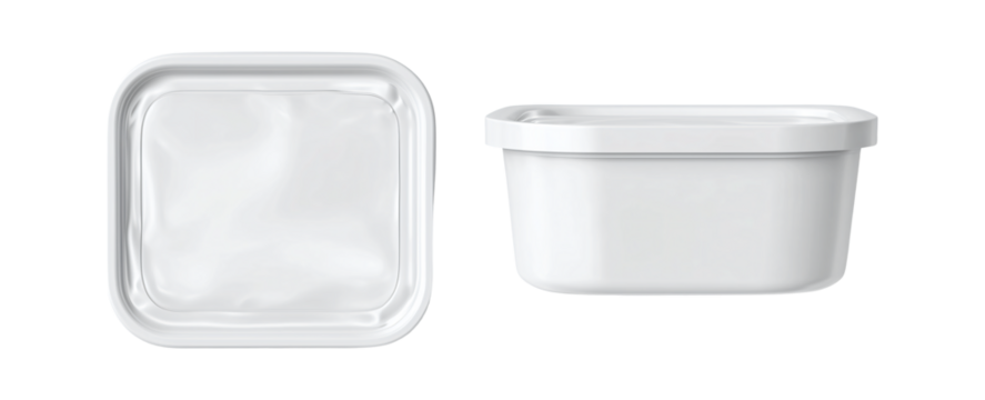 White plastic food container mockup isolated on transparent or white background, png