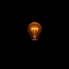 A single lightbulb glowing brightly against a stark black background in a central composition created with generated ai