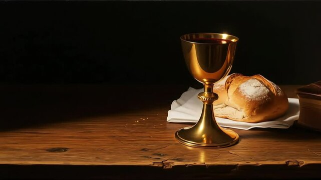 Communion Still Life with Chalice, Bread, and Holy Book