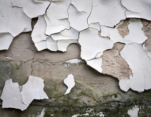 photograph of distressed crumbling concrete wall with peeling white paint