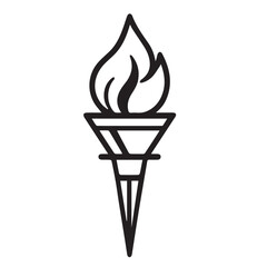 A clean black outline vector illustration of a stylized torch with a dynamic flame, symbolizing light, guidance, or spirit.