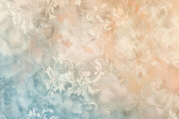Abstract background with floral patterns and blended blue, peach, and beige colors.