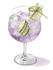 Lavender Gin Cocktail with Cucumber and Lime Garnish in Glass