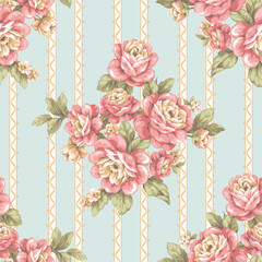  Romantic floral bouquet with roses and ribbons