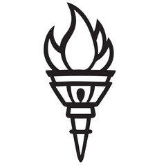 A stylized black outline vector icon of a torch with a dynamic, multi-pronged flame is centered on a white background, symbolizing guidance or spirit.