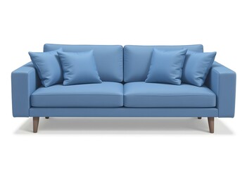 Obraz premium Modern Blue Fabric Sofa with Cushions Isolated on White Background with Clipping Path