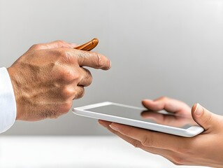 Digital transaction process office setting close-up image modern environment user interaction technology concept