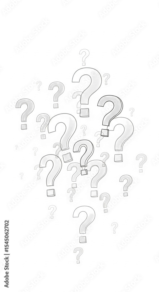 Aufkleber gray question marks scattered on white background, creating a design suggestive of uncertainty, inqu