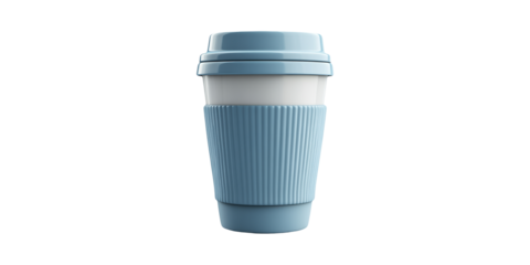 Reusable Blue Travel Coffee Cup With Lid. Eco-Friendly Beverage Container For -The-Go Use Isolated On Transparent Background