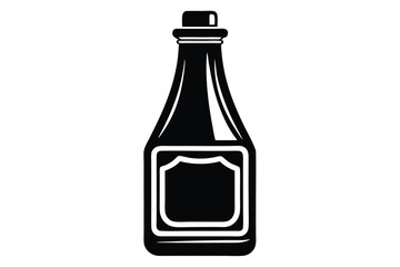 Black silhouette illustration of a bottle with a square label and cap