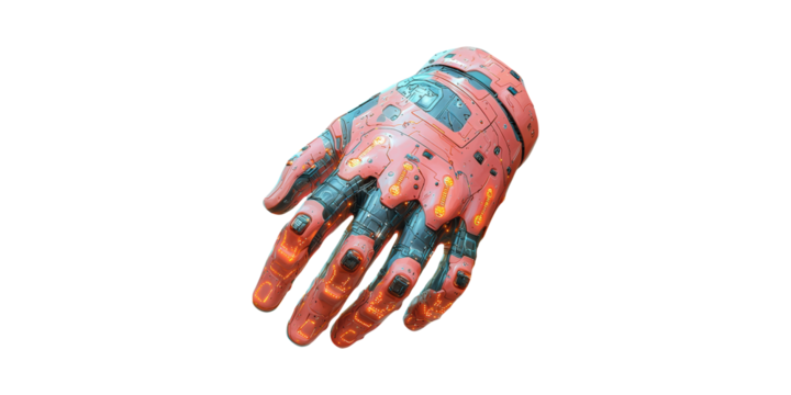 Futuristic Robotic Glove With Led Lights. Advanced Technology And Cybernetic Innovation Isolated On Transparent Background