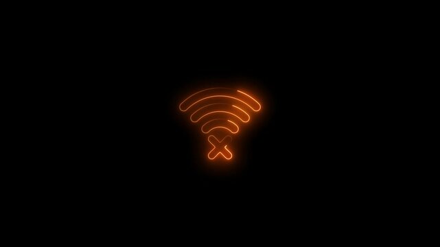 Glowing neon Wi-Fi no signal indicator, network error icon , wifi symbol logo, a sign for wireless internet.Wi-Fi no internet connection animated on a black background.
