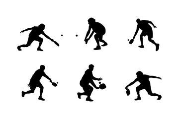 Pickleball Male Player Silhouettes Collection Set of 6 Poses, Vector Set of Men Playing Pickleball in Action Silhouettes