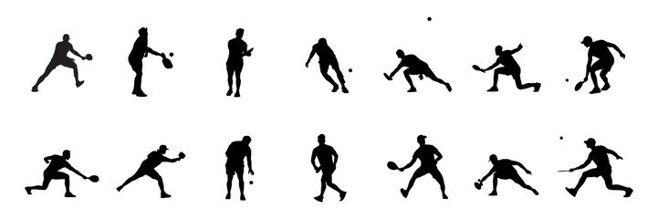 Pickleball Male Player Silhouettes Mega Pack 14 Unique Poses, Full Set of Male Pickleball Player Silhouettes for Sports Design