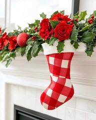 Festive christmas decoration home mantel photography cozy living room close-up view holiday cheer