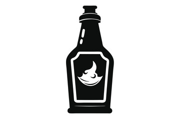 Black and White Icon of a Hot Sauce Bottle with Flame Design
