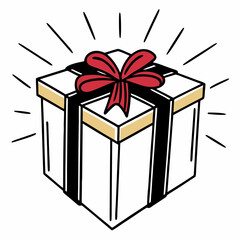 Gift Box with Red Bow – Present Illustration with Shine Lines