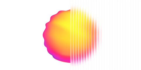 Obraz na płótnie Canvas Glass gradient circle with neon yellow glow and reeded ribbed effect for abstract shape or tech background. Vibrant fluid blob with lines and blend. Vector with texture.