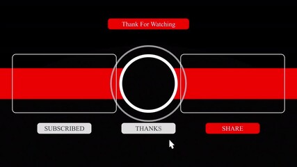 YouTube End Screen with Red Stripes, Subscribe, Thanks, and Amazing Buttons on Black Background.Alpha Chanel Video