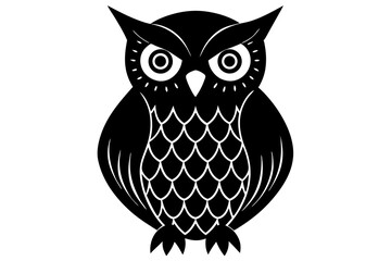 Silhouette Vector Art Illustration of	Wise Owl Icon Isolated on White Background