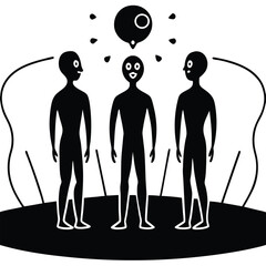 a minimalist silhouetted scene of three abstract