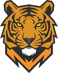  Tiger logo in orange color, tiger head icon with sharp neck and bold look.