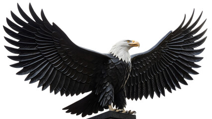 Obraz premium A majestic bald eagle with wings spread wide, isolated on white background