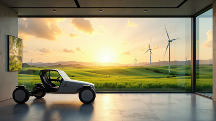 Futuristic Electric Vehicle in Modern Eco-Friendly Home