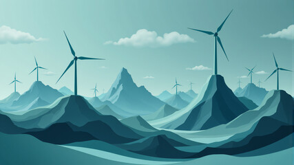 Renewable Energy Wind Turbines in Mountainous Landscape