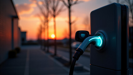 Electric Vehicle Charging Station at Sunset