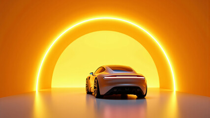 Futuristic Car in a Bright Sunset Scene