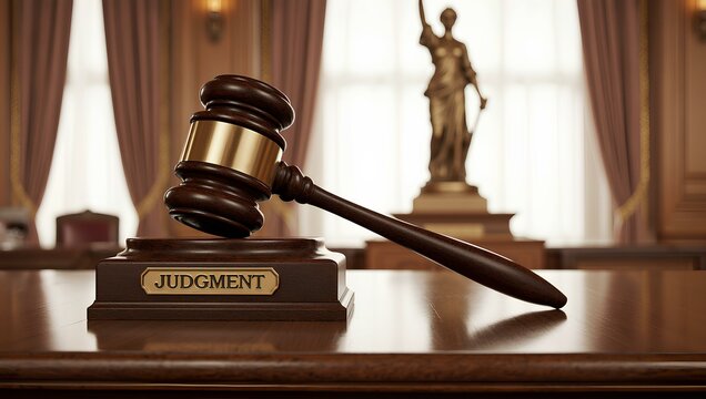 Close-up of gavel on judge desk, symbolizing court trial, law enforcement and legal decisions in courtroom setting - Powered by Adobe