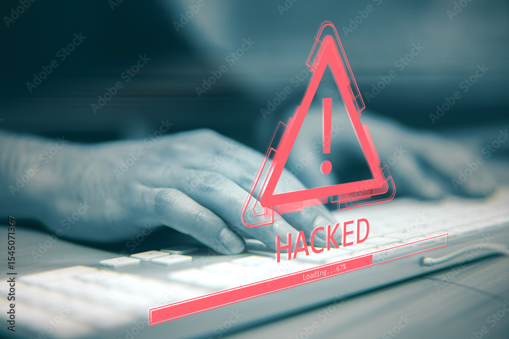Aufkleber Cybersecurity warning with red exclamation mark and 