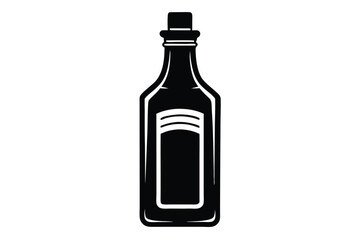 Black Silhouette of a Glass Bottle with Stopper and Rectangular Label Shape