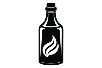 Black Glass Bottle with Stopper and Flame Graphic Icon Style Illustration