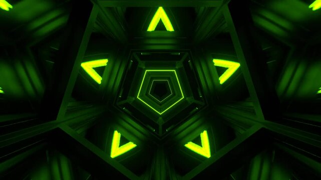 Pink and Green Mirrored Pentagonal Tunnel Background VJ Loop in 4K