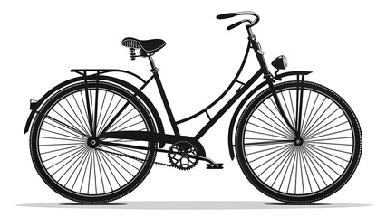 Fototapeta premium A classic vintage bicycle is illustrated in black and white, isolated on white background