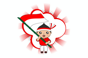 A boy wearing a red and white headband, celebrating Indonesia's Independence Day. Vector illustration design. EPS 10.