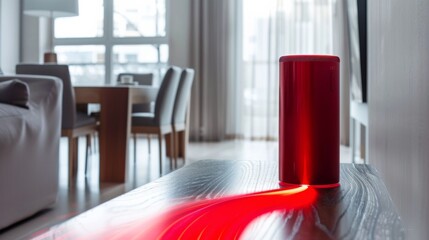 Modern red lamp illuminating a stylish interior