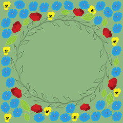 Floral frame with flowers and leaves