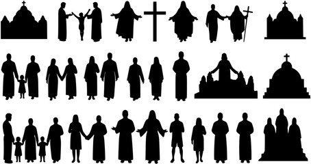 Christian silhouettes set, cross pack of vector silhouette design, isolated background
